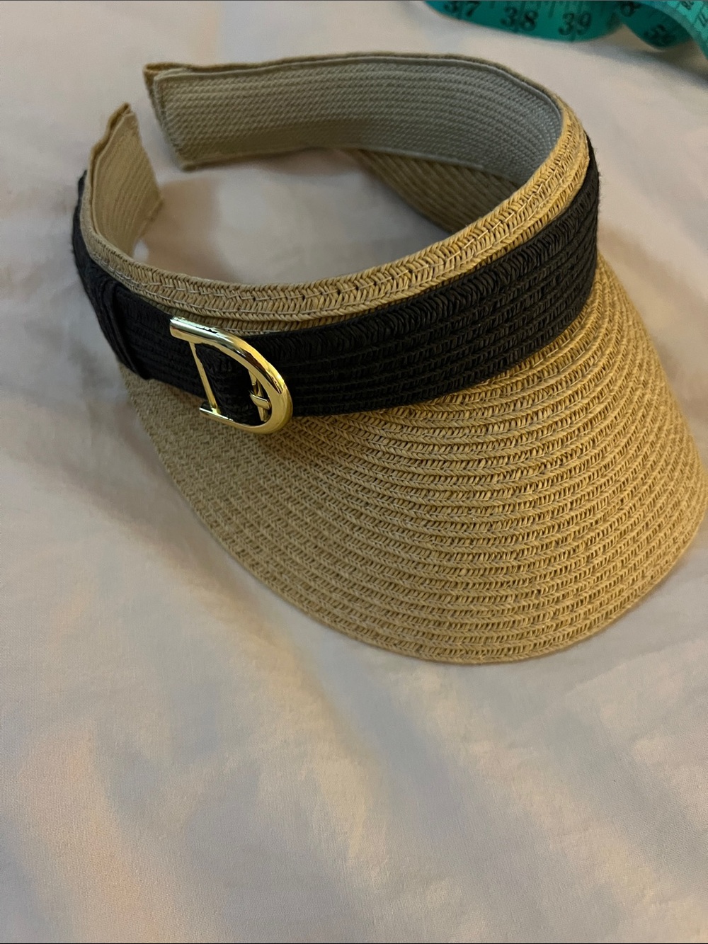 Sonoma Tan Straw Visor with Black Band and Gold Buckle